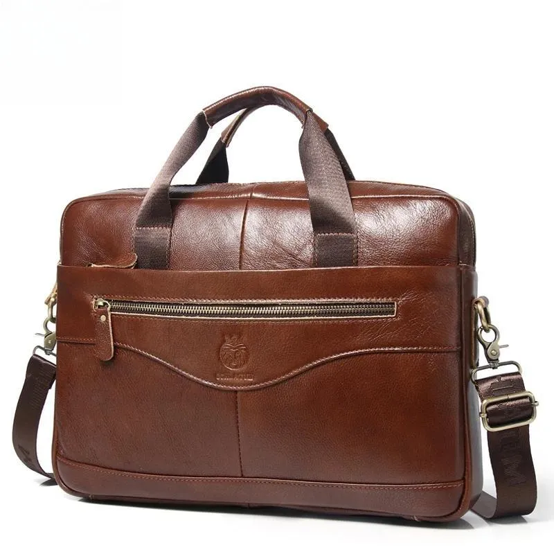 Genuine Leather Briefcases Hard For Men 15.6 Inch Office Bussiness Computer Bag